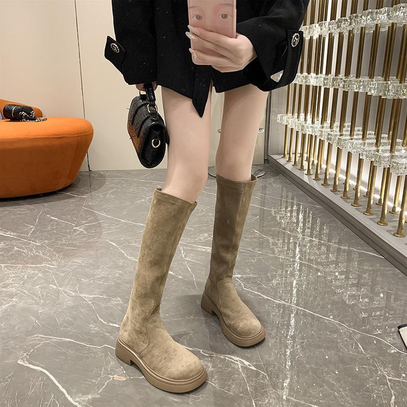 Suede Boots 2025 Autumn and Winter New Fashion Versatile Boots Retro High Boots Velvet Elastic Knight Boots Women