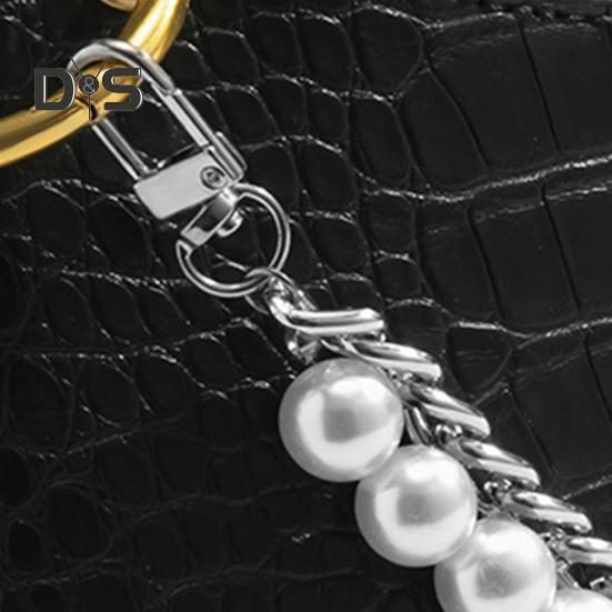 Bag Chain Replacement Handles with Clips Double-layered Faux Pearl Thick Chain Shoulder Bag Decoration Strap Detachable Handbag DIY Chain Craft