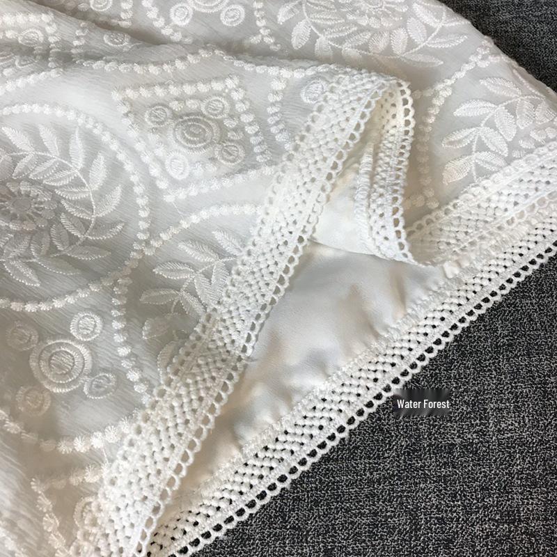 10mm Imitation Silk Floral Embroidered Lace Short-Sleeve Top for Women
