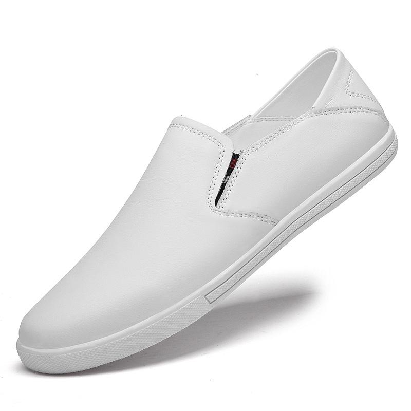 Men's Spring Casual Loafers: Breathable Two-Use Cowhide White Slip-Ons