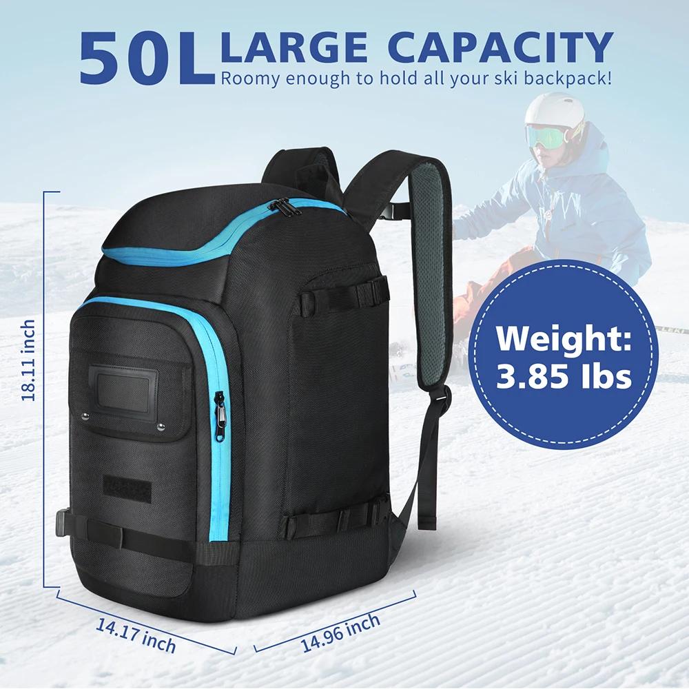Buylor 50L Large Capacity Ski Boot Bag Multi Compartment USB Port Backpack for Snowboard Boots Helmet Sport Gear Bag for Men