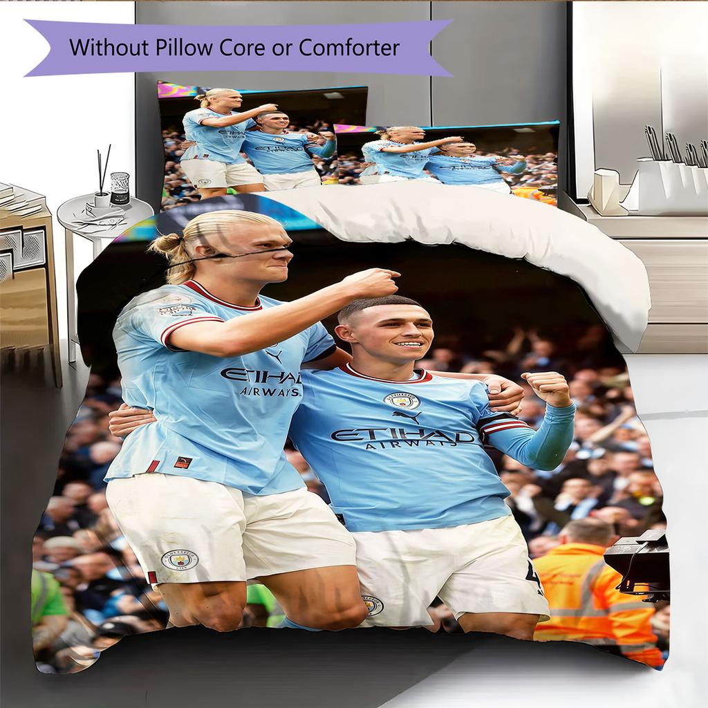 Erling Haaland & Phil Foden Pattern Bedding Home Decoration Birthday Gift ( 1 duvet cover + 2 pillowcase, without core),fan merchandise.