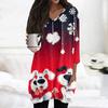 Womens Tops V-neck 3/4 Sleeve Blouses Casual Mid-length Shirts Fashion Christmas Print Tunic Tops With Pockets