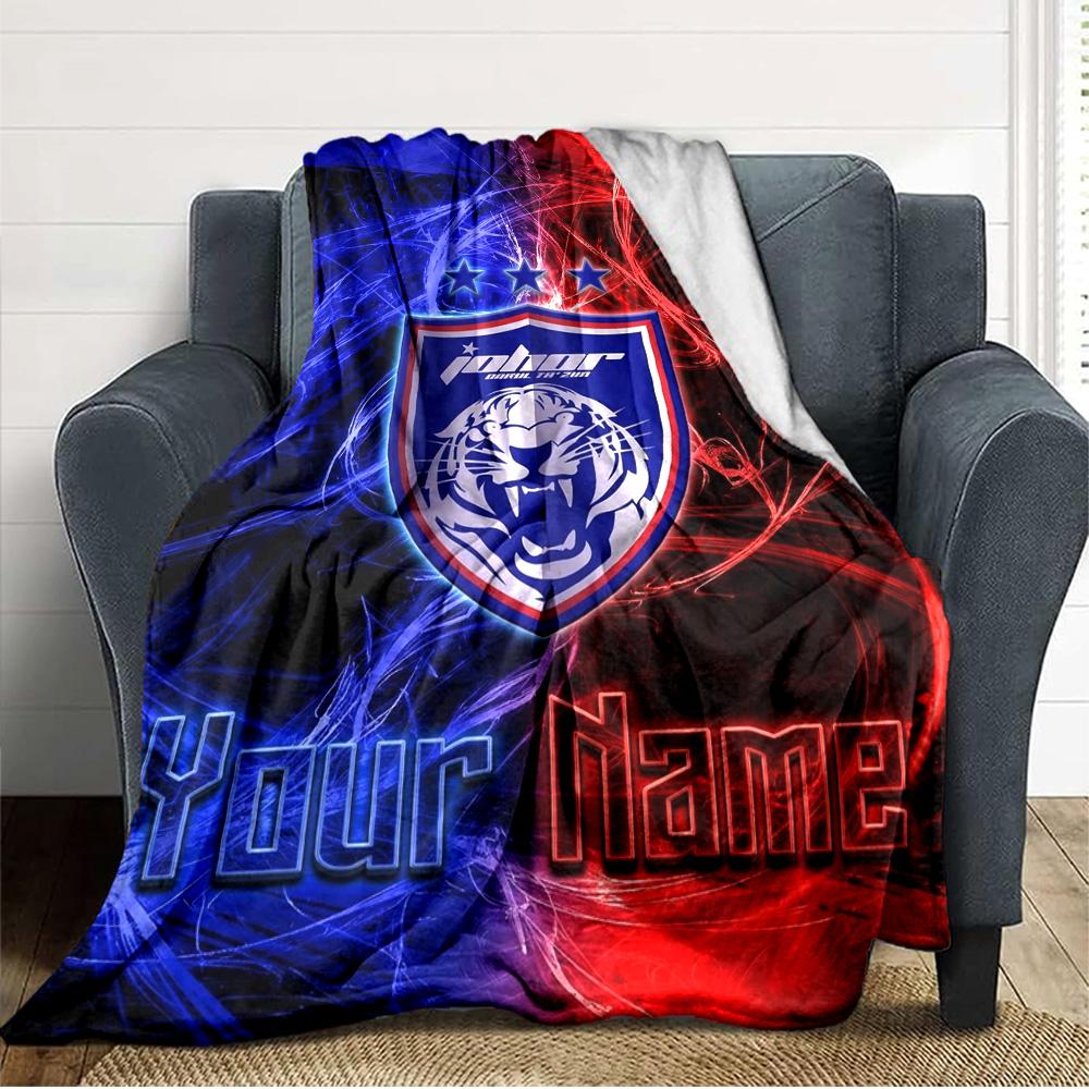 Name Custom Johor Darul Ta'zim FC Print Flannel Blanket High Quality Warm Comfortable Cover for All Seasons Perfect for Gifts Home Decor