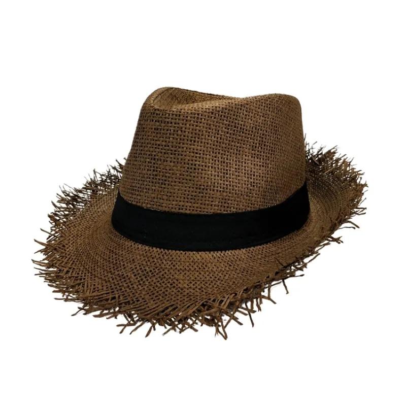 

WTEMPO летние дышащие солнцезащитные шляпы унисекс, винтажные соломенные шляпы ручной работы, однотонные повседневные деловые шляпы 56-58cm кофейный