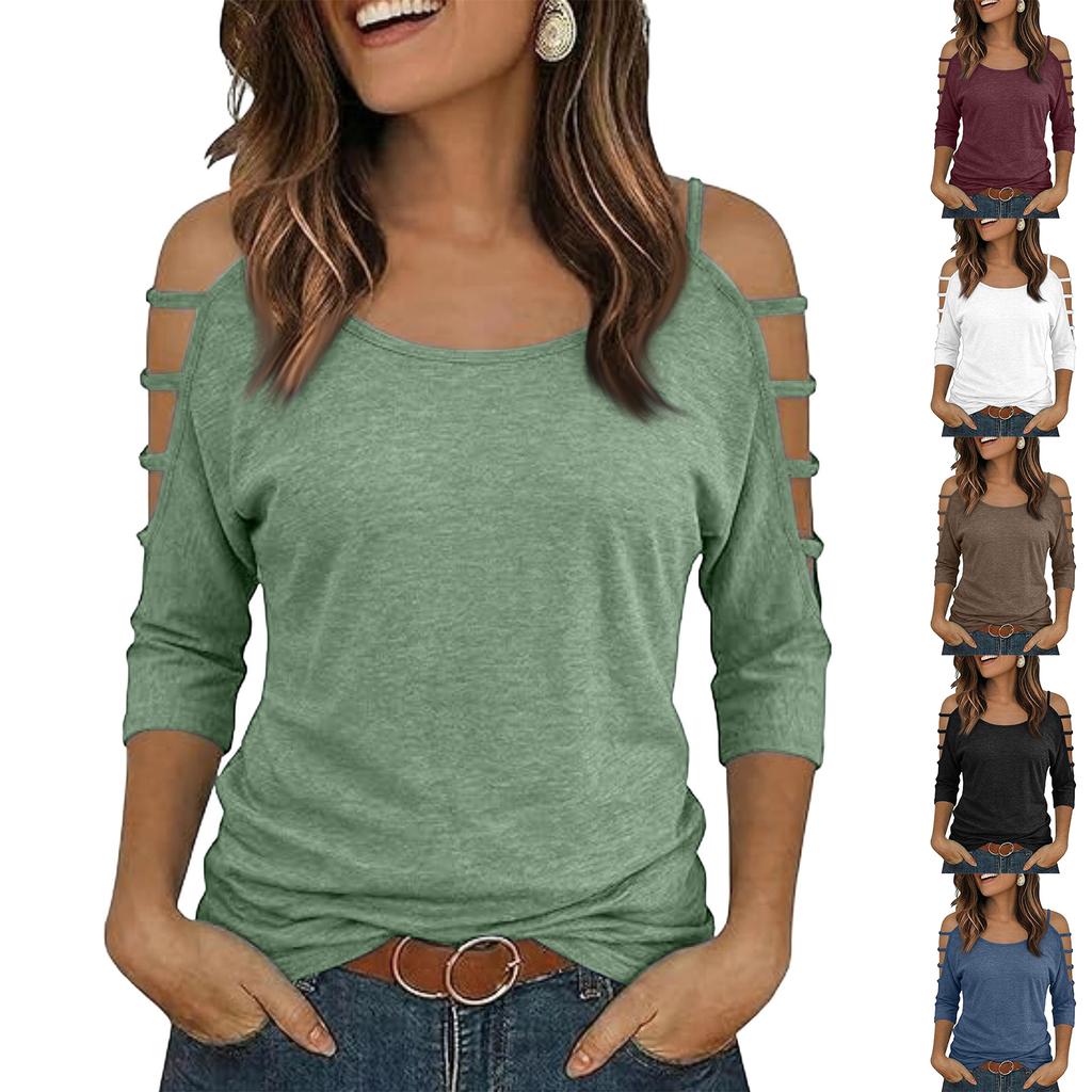 Womens Spring Tops Cold Shoulder Summer Shirts for Women Casual Loose Fit Womens Summer T Shirts Soft Fabric Dressy Tops for Women