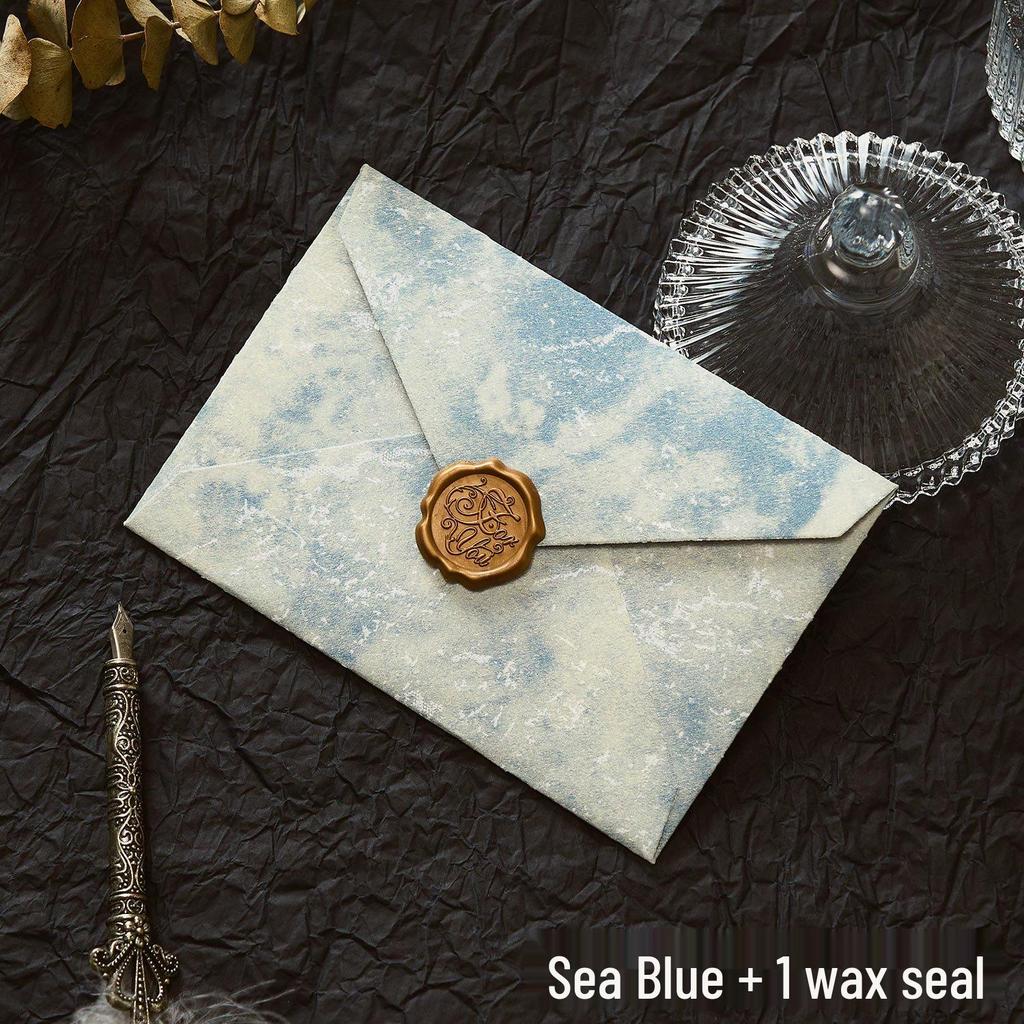 Gilded Envelope & Letter Paper Set - Embossed Texture, Straits Style, Handwritten Love Letters with Wax Seal for Valentine's Day