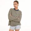 Discoglam Super Loose Long Sleeves Contrast Color Stripes T-shirt Oversized Lazy Old Money Style Fashionable Top
