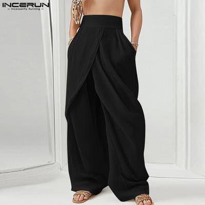 Men Zip-Up High Waist Layers Long Trousers Casual Pants