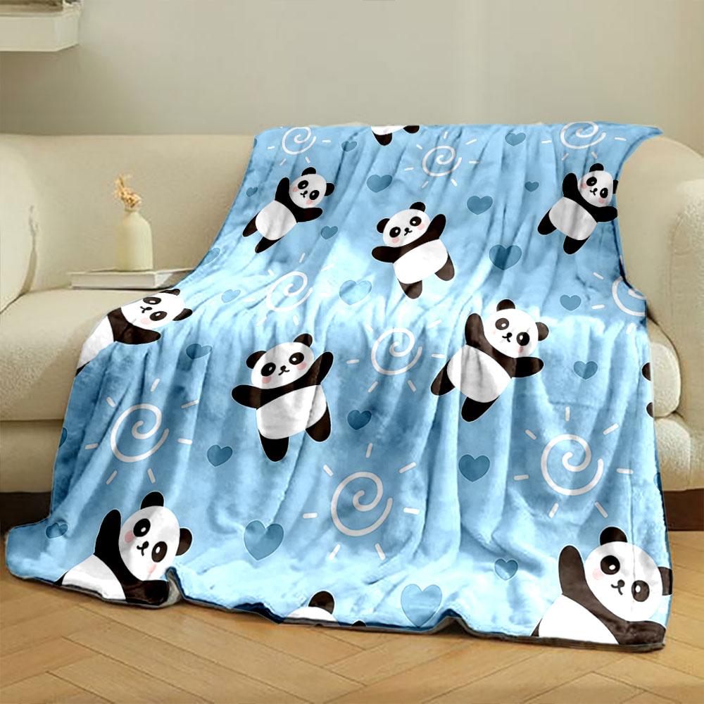 Cute Panda with Blue Heart Pattern print blanket soft and cozy perfect for the living room bed sofa or a nap,gift