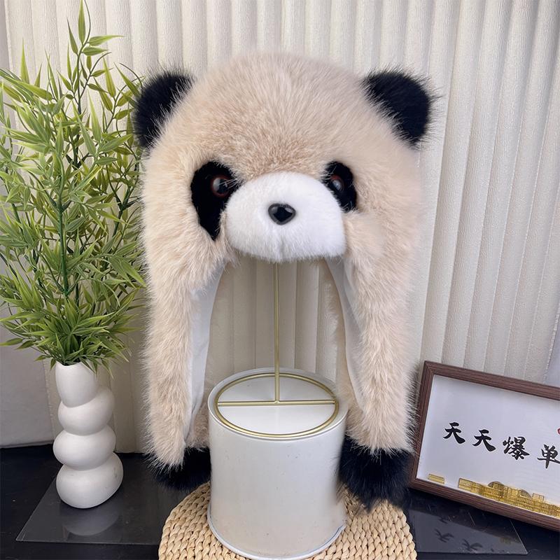 Faux Mink Fur Cap Plush Panda Hat Winter Women'S Ear Protection Hat Fashion Bomber Hat Outdoor Thicken Furry Wind Snow Caps