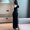 Elegant Women's Velvet One Shoulder Evening Dress Charming Sexy Low Cut Slim Fit Hip-Hugging High-Slit Long Dress Formal Party Cocktail Work Dress