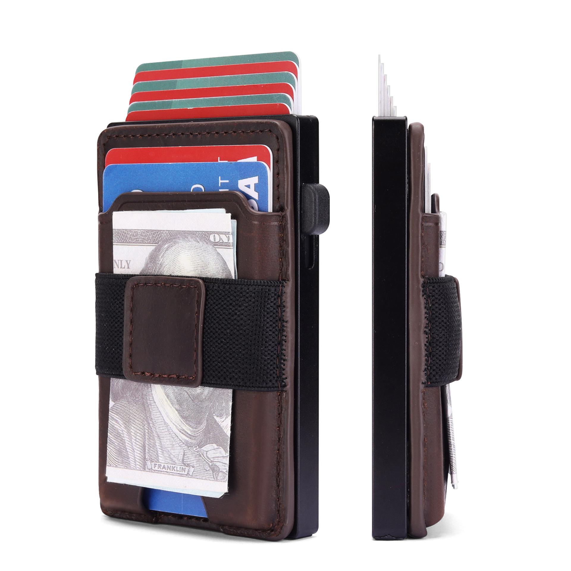 

RFID Anti-theft Automatic Pop-up Leather Card Holder with Magnetic Separation