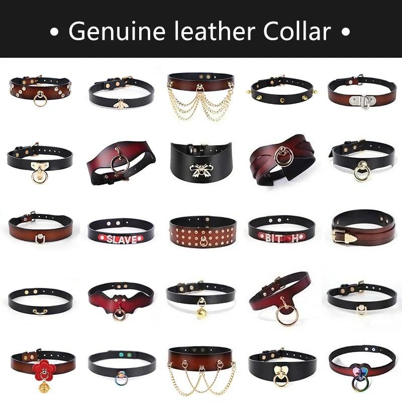 Collar Genuine Leather Series Slave Bed Neck Restraint Belt Strap for Couple Bondage Erotic Fun Sex Toy for Adult Female