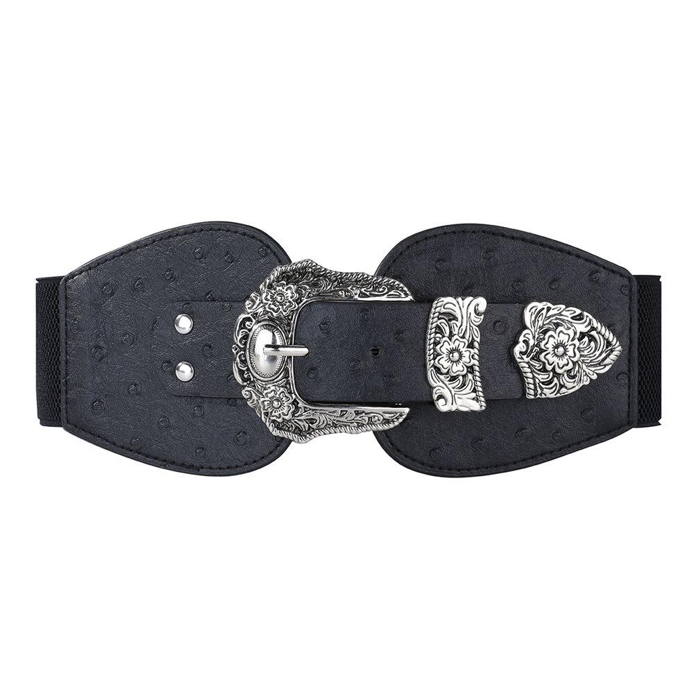 

Simple Pin Buckle Retro Carved Buckle Elastic Waist Belt Metal Buckle Belt Waist Accessory