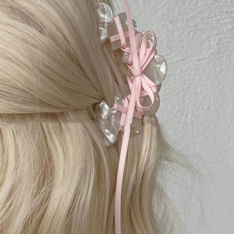Acrylic Butterfly Knot Hair Clip with Ribbon Tie Stylish and Elegant Hair Pins Headwear Accessory for Women and Girls