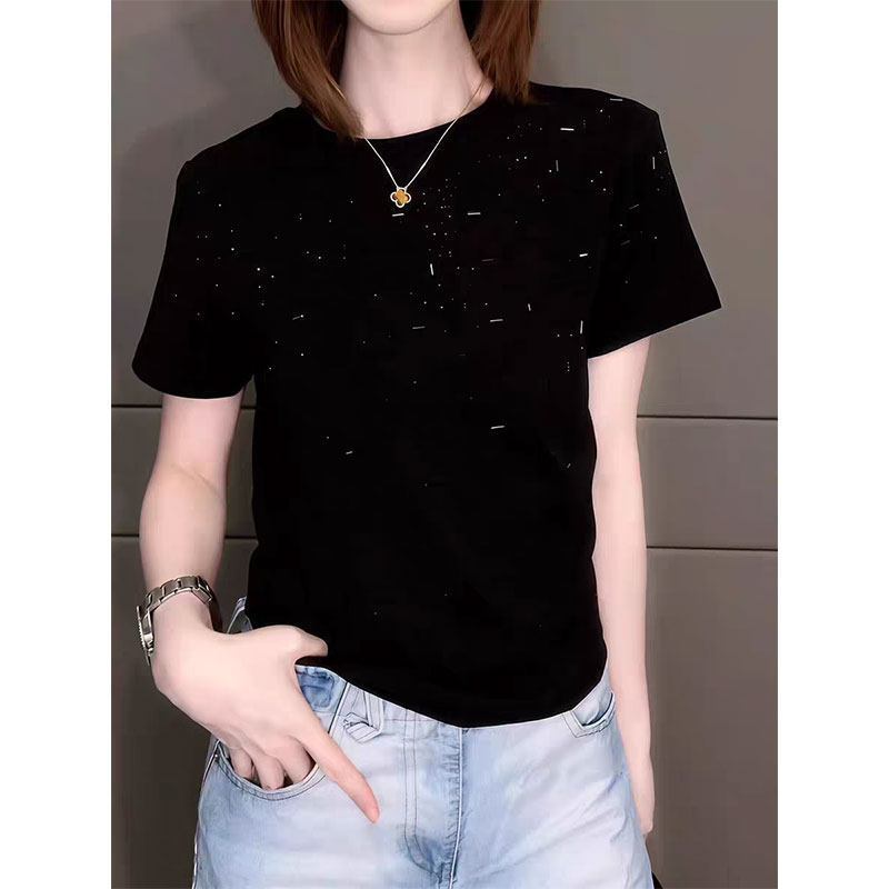 Women's Slim Fit Bling Rhinestone Embellished Basic Casual Summer Top