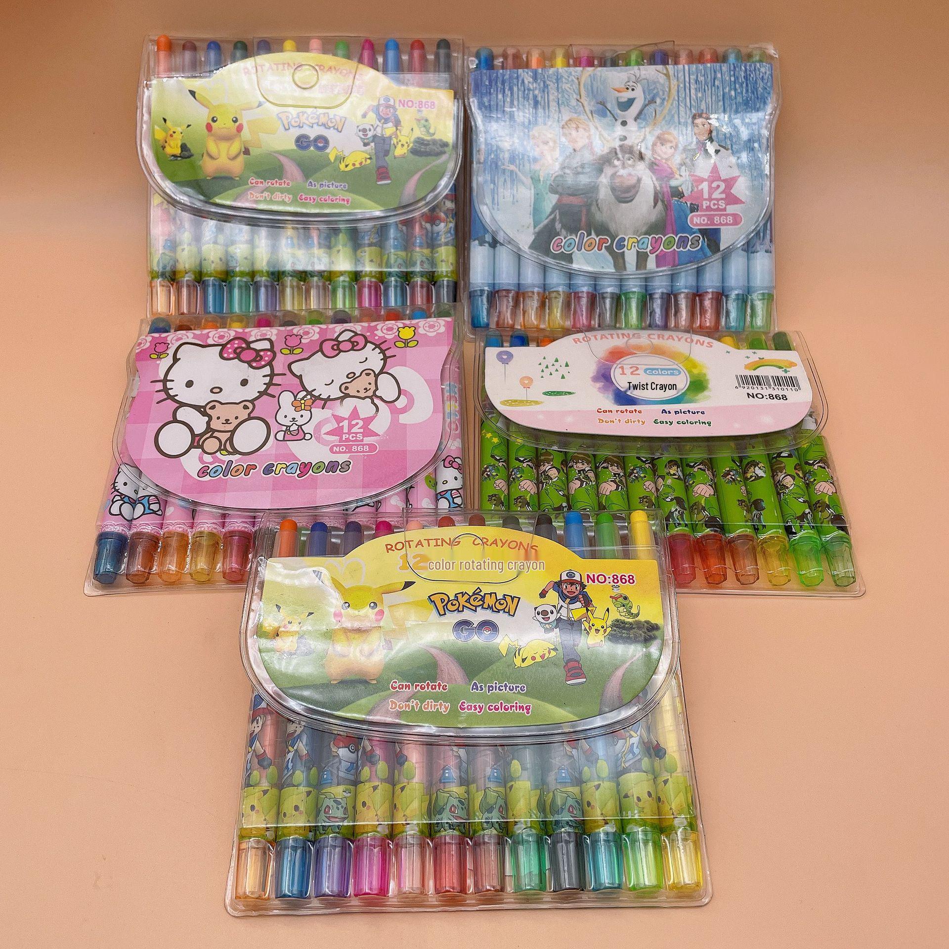 Pikachu Rotating Crayons - 12 Bright Colors, Mess-Free Oil Pastels for Kids