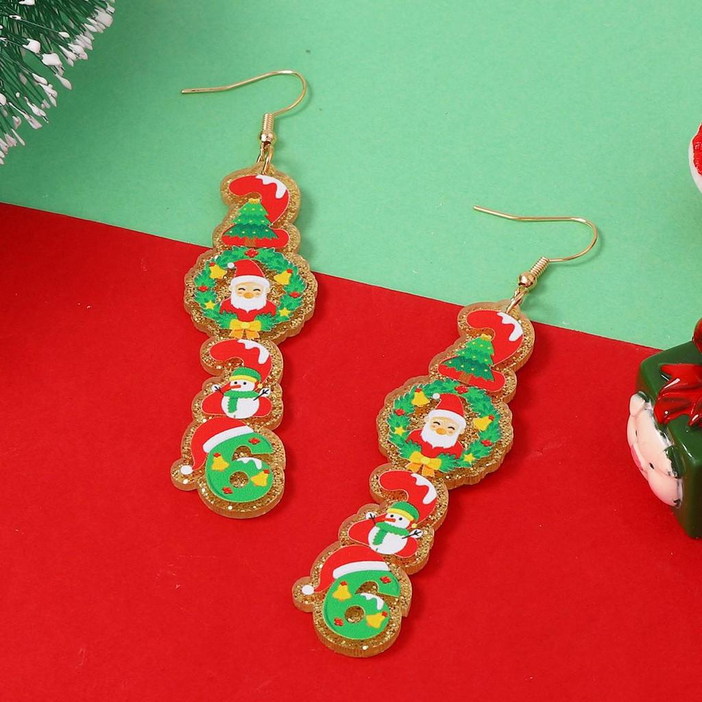 Stylish Women's Christmas Tree Acrylic Earrings with Colorful Holiday Design