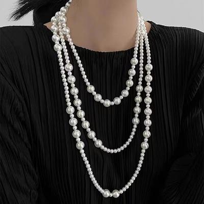 French Vintage Layering Pearl Necklace, Multi Way Wear Y2K Pearl Collar Chain, Cottagecore Sweater Necklace, Elegant Minimalist Jewelry for Women