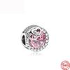 925 Sterling Silver Pink Murano I Love Mom Love Cross Heart Diy Fine Beads Fit Original Charm Bracelet Women Jewelry
