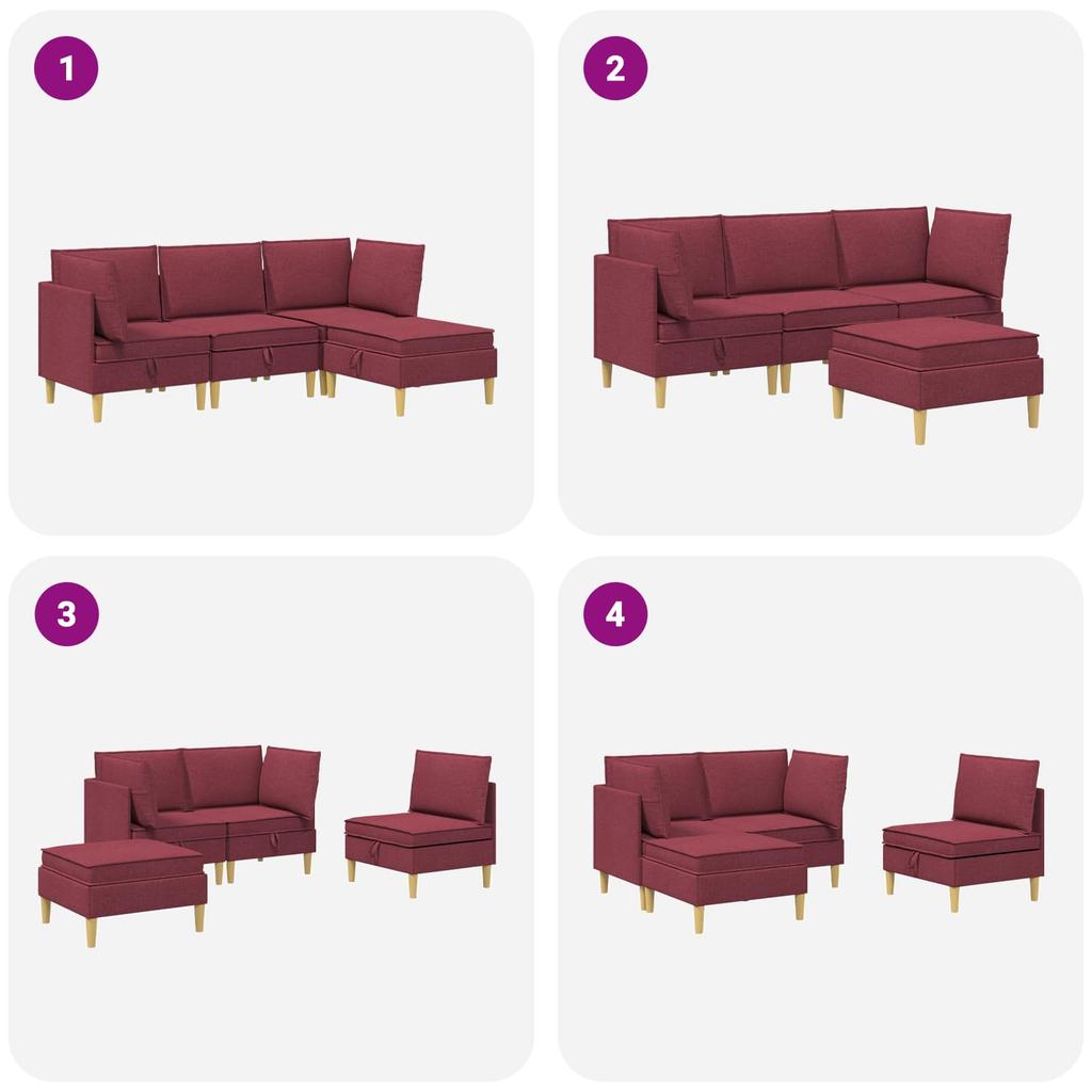 Modular Sofa Set with Storage Space 4 pcs Burgundy Fabric