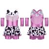 Girls Cowgirl Costume for Cosplay Party Metallic Gloss Cross Back Straps Fringed Dress with Built-in Shorts