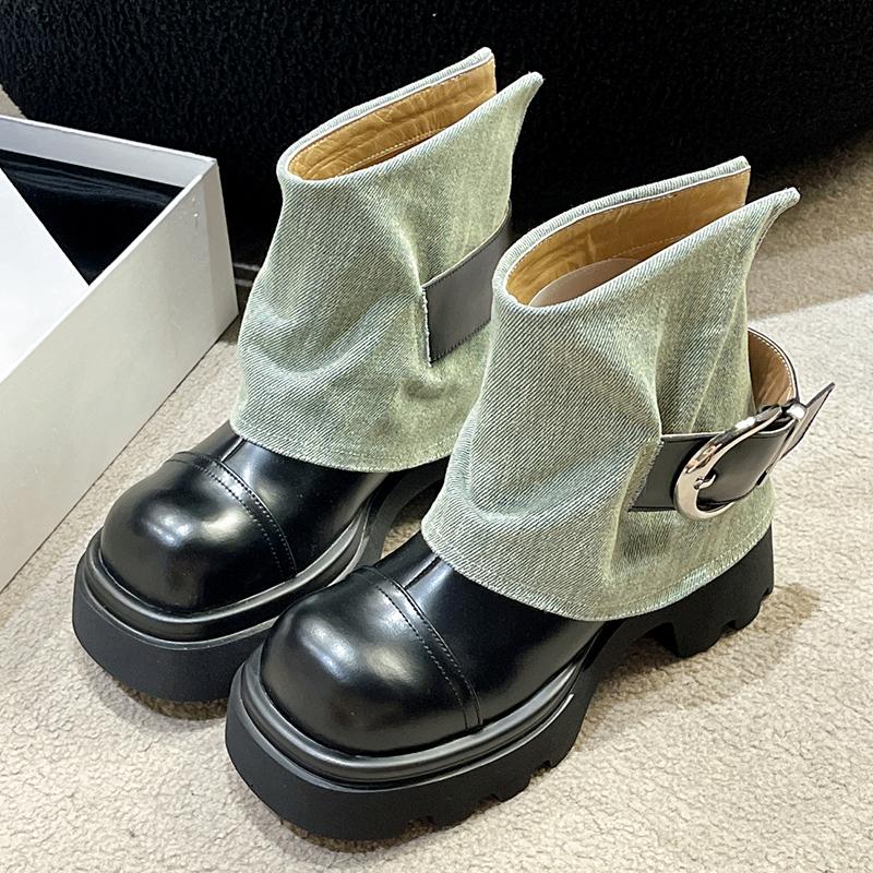Women Punk Boots Buckle Design Shoes Chunky Motorcycle Boot Cool Street Y2K Platform Ankle Round Head Casual Outdoor Shoe Female