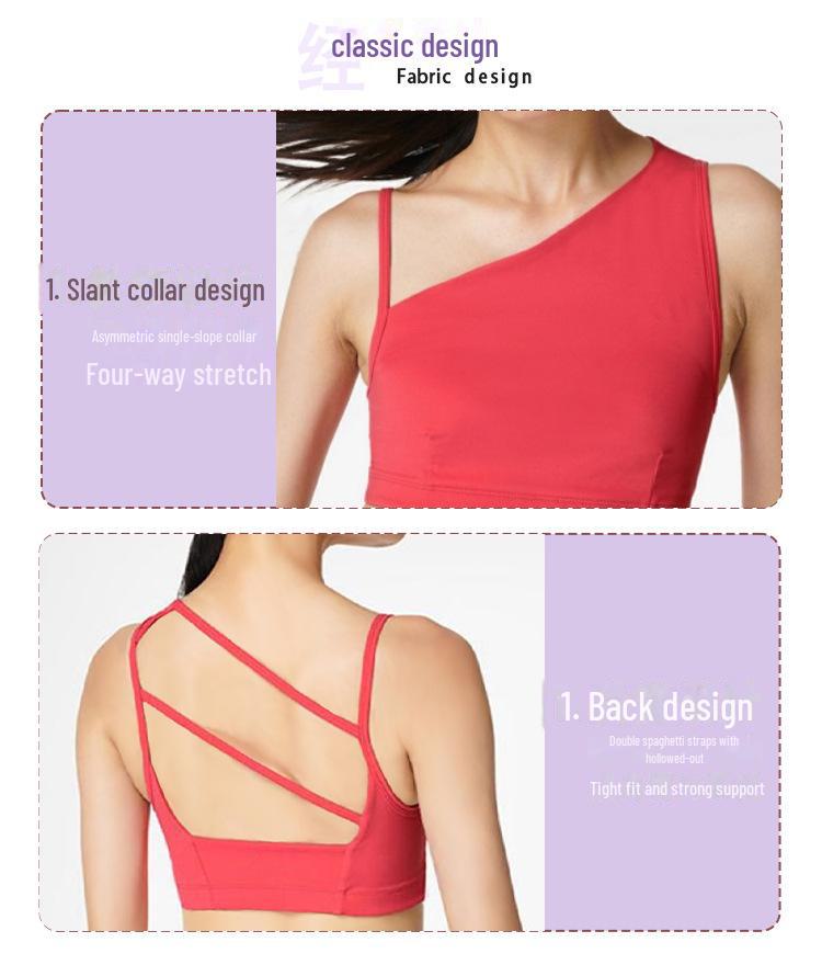 Women's Sleeveless Asymmetrical Yoga Top with Chest Pad – High-End Design for Sports, Fitness, and Running