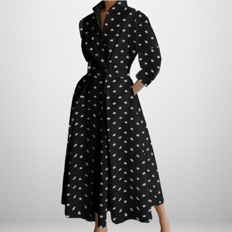 Plus Size Commuter Fashion POLO Neck Lining Long Short Sleeve Loose Pendulum Dress