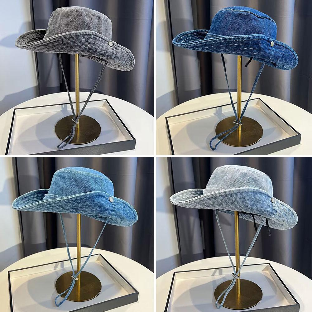 Vintage Washed Denim Bucket Hat Unisex Summer Sun Hat for Women Men Camping Cap with Uv Protection Western Cowboy Fisherman Hat