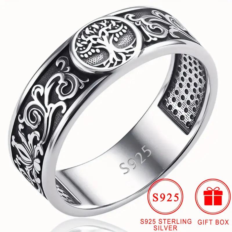 Women Vintage Tree Of Life Ring Thai Floral Carved Classic Band Daily Wear Festival Gift Jewelry