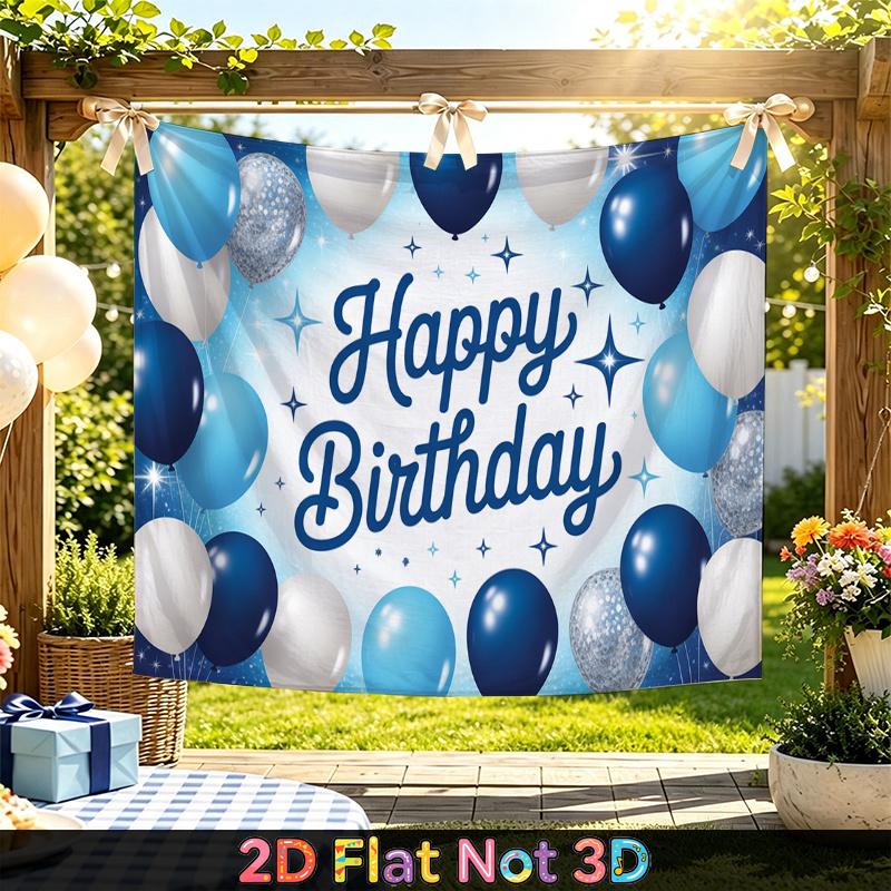Party Backdrop Happy Birthday Birthday Blue Silver Photo Booth Background Front Door Decor