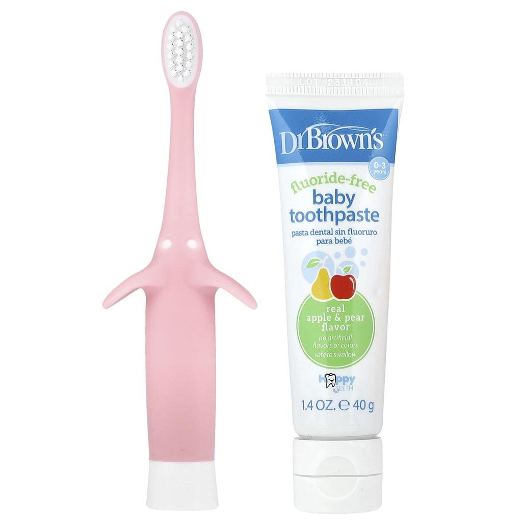 Dr. Brown'S, Toothbrush Set for Toddlers, Ages 0-3, Pink, Apple Pair, Set of 2