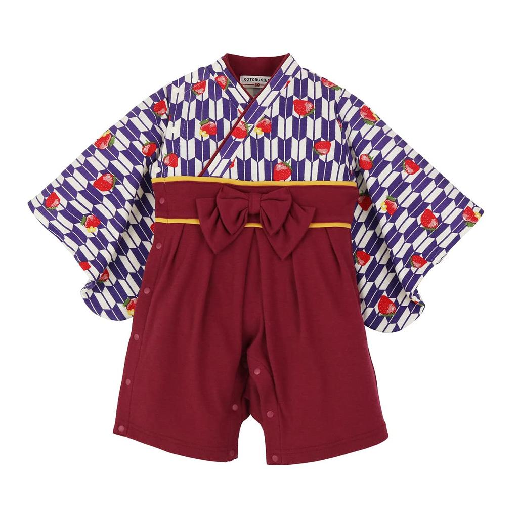 Kids Mio Hakama Boys and Size Strawberry Yagasuri Pattern Romper, Girls, 90,