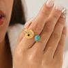 French Retro Turquoise Evil Eye Stainless Steel Ring for Women, Non-fading Ring, Niche Light Luxury Hand Jewelry