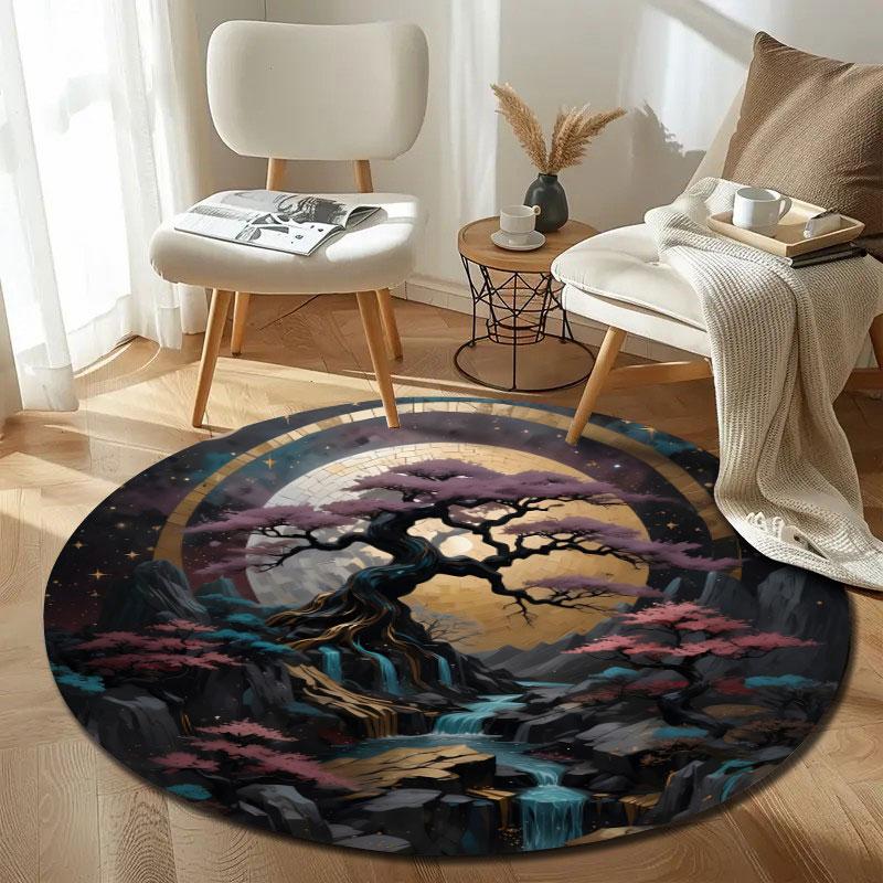 Minimalist Round Cat Multicolor Rug Pad, Non-Slip Floor Mat for Bedroom