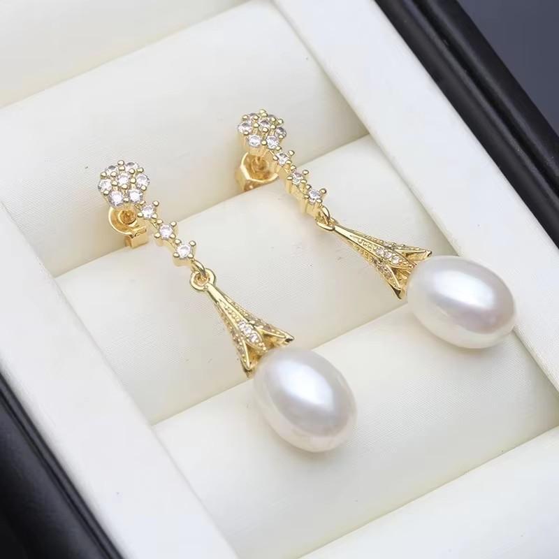 Real Freshwater Drop Pearls Earring For Women,Natural White Pearl Earrings 18k Gold Korea Jewelry Fine Gift