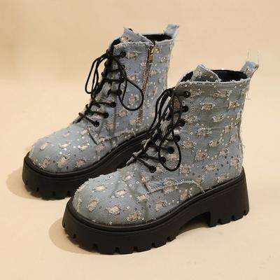 Women's Boots Canvas Comfortable Casual Spring and Autumn Thick Sole Lace-up Decorative Fashion Women's Boots
