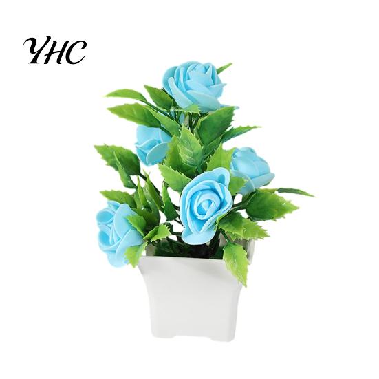 High Quality Simulated Plant Fake Potted Vibrant Color Artificial Rose Bonsai Lifelike Fade-resistant Realistic for Home Decoration Beautiful синий