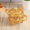 Condiment Jar Including a Spoon Ornate Sugar Bowl with Lid Goldtinted Glass Pot Metal