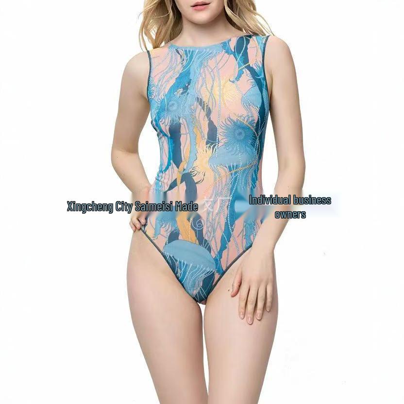 European and American Sexy Mesh One-Piece Swimsuit - Russian Bikini X-Large павлин голубой