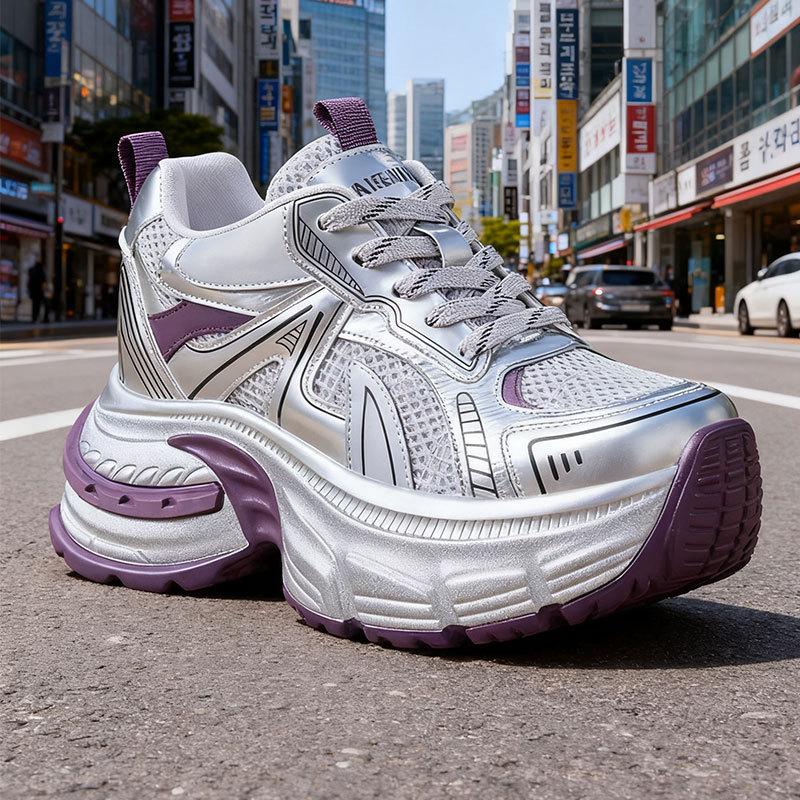 Showing feet Small man thick-soled inner height increase Daddy shoes Women's spring and autumn new mesh sports casual shoes