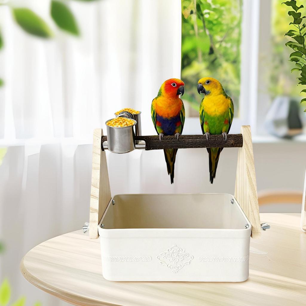 Parrot Tabletop Perch Lovebird Feeding Bowls Bird Toilet Stand With Bucket For Macaw Conure Budgies Zoo Aviaries Trainers Pet