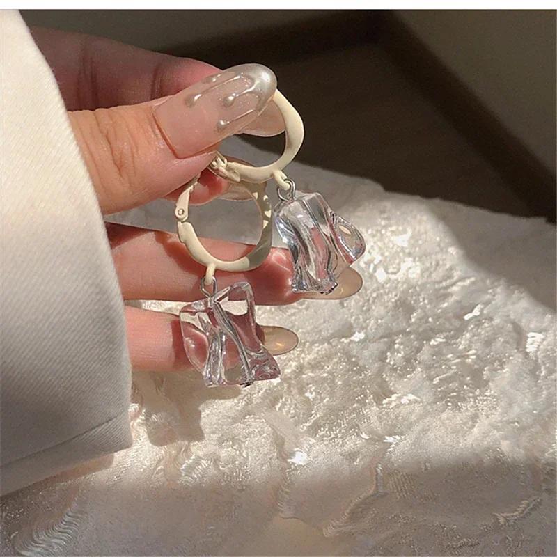 1 Pair Fashion Earrings Ice Cream Simple Transparent Acrylic Irregular White Metal Round Earring Accessories For Women
