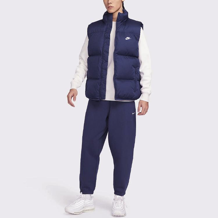 Nike Einfarget bomullsvest med logotrykk og ståkrage for menn yttertøy marineblå FB7374-410