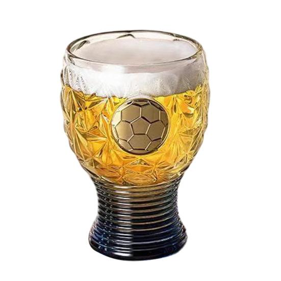 Fotbalová trofej Pivní sklenice, Objem 400 ml Vysoký trofejní hrnek, Čirá skleněná nádoba na Ležák Craftové pivo, Dárek pro sportovního fanouška