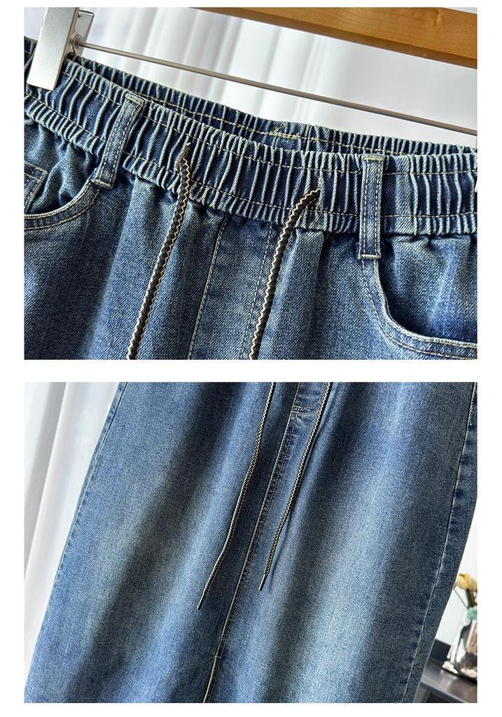 Autumn Women's Plus-Size Denim A-line Skirt with Front Slit, High Stretch, and Slimming Fit