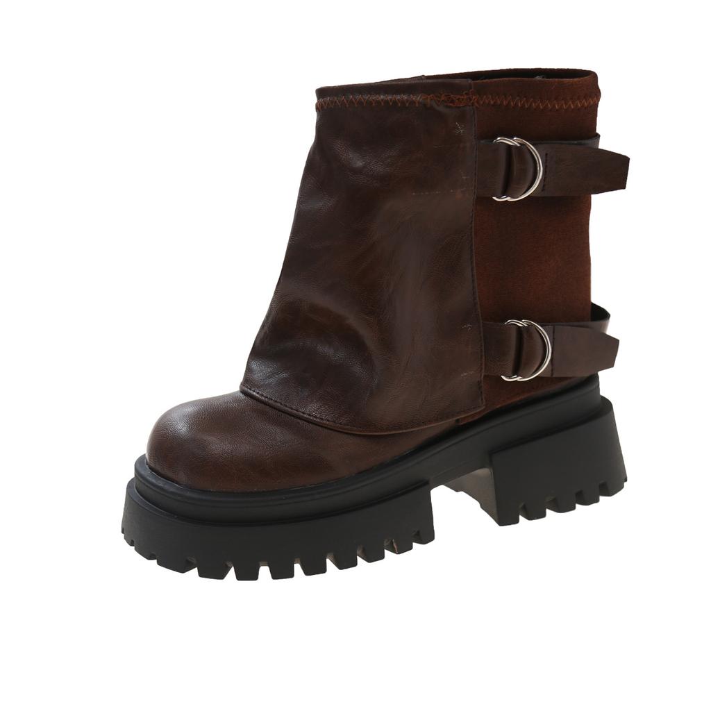 Large Size Women's Shoes 41 To 43 Wide Fat Feet Platform Martin Boots Women's Autumn and Winter Fashion Pants Boots Handsome Locomotive Short Boots 42