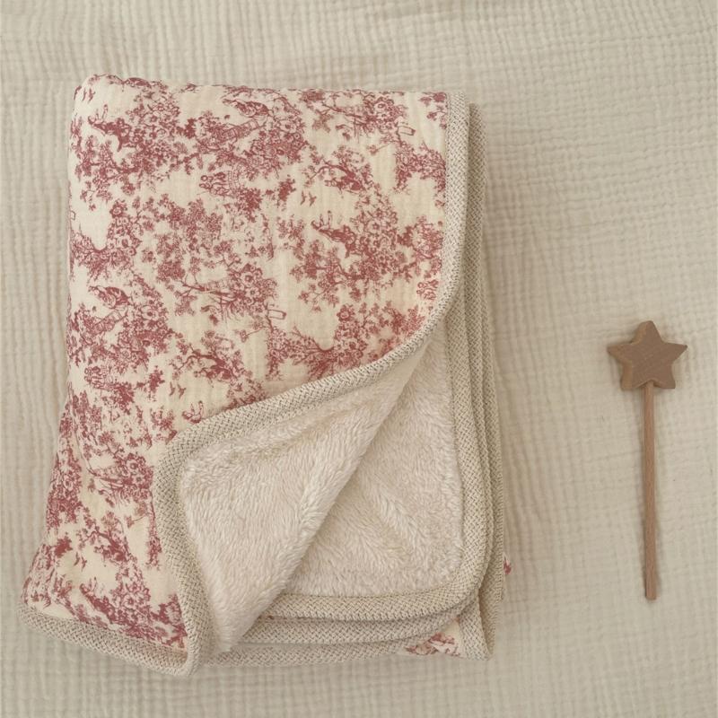 Couverture en Coton Imprimé Réversible Bord Crochet Fleur Couverture Polyvalente Double Épaisseur Chaude pour Bébés & Adultes